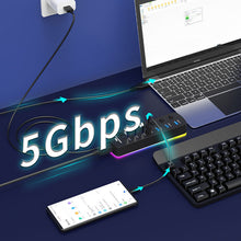 Load image into Gallery viewer, 7 Ports USB3.0 HUB RGB Light Data Transfer Cable Splitter Charging Dock with Switch DC5V Power Port Computer Cord Wire Converter