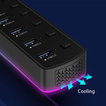 Load image into Gallery viewer, 7 Ports USB3.0 HUB RGB Light Data Transfer Cable Splitter Charging Dock with Switch DC5V Power Port Computer Cord Wire Converter