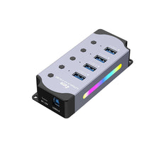Carica l'immagine nel visualizzatore di Gallery, 4-7 Ports USB3.0 HUB Cable Splitter Aluminum Alloy RGB Light Wire Converter Charging Dock with Switch for Laptop Mobile Phone