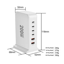 Load image into Gallery viewer, 200W 168W Desktop GaN Quick PD Charger 6 Ports USB Type C USA EU AUS UK Plug Adapter Mobile Phone Laptop PC Charging Dock Stand
