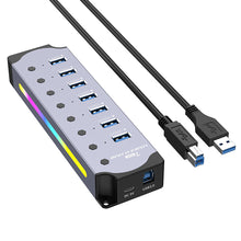 Carica l&#39;immagine nel visualizzatore di Gallery, 4-7 Ports USB3.0 HUB Cable Splitter Aluminum Alloy RGB Light Wire Converter Charging Dock with Switch for Laptop Mobile Phone
